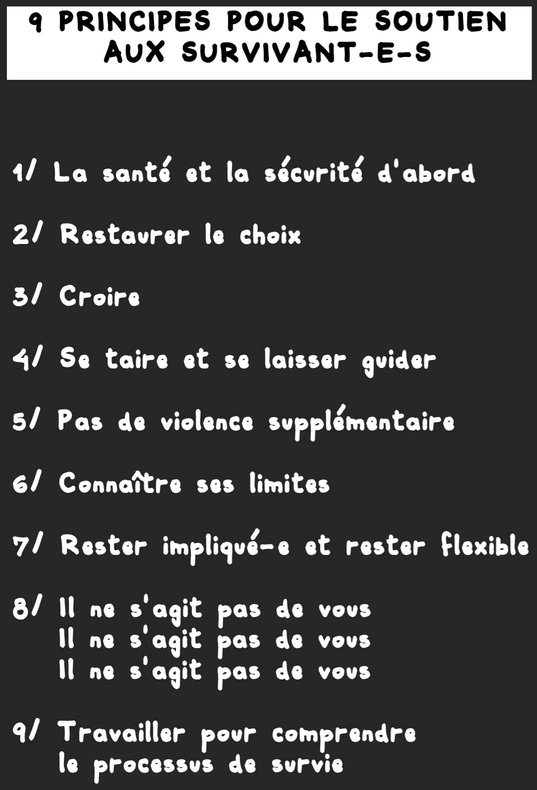9 principes pour le soutien aux survivantEs